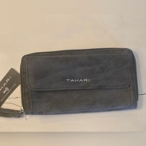 TAHARI Large Women's Wallet Black Purse Bifold Snap Zippered Change Pocket